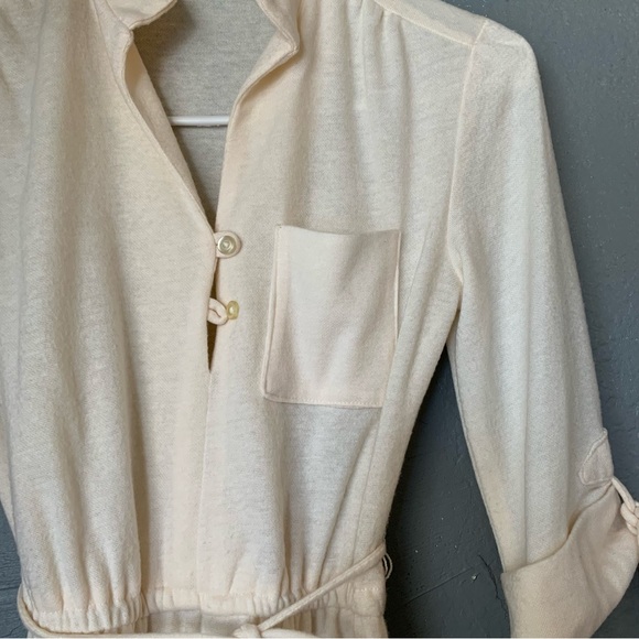 Vintage 70s Cream Knit Midi Dress | Sheer Sweater Dress small minimalist - Picture 5 of 14